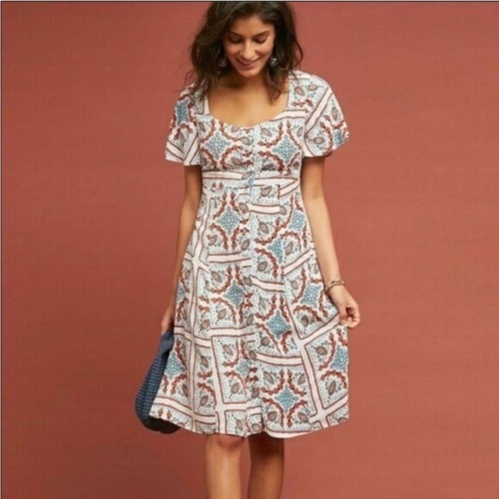 ANTHROPOLOGIE MAEVE Praslin Printed Button Front Midi Dress